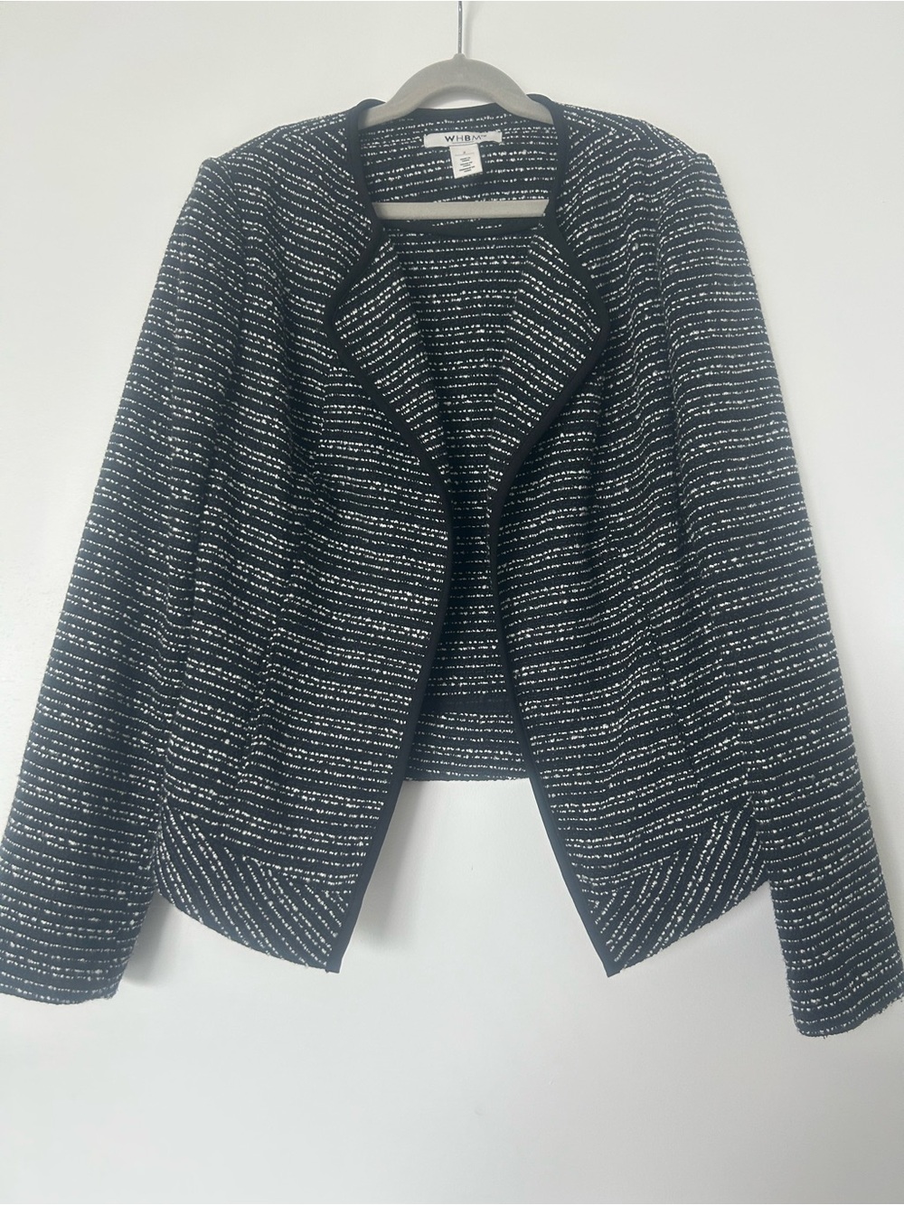 WHBM Black & White Tweed Open Front Jacket